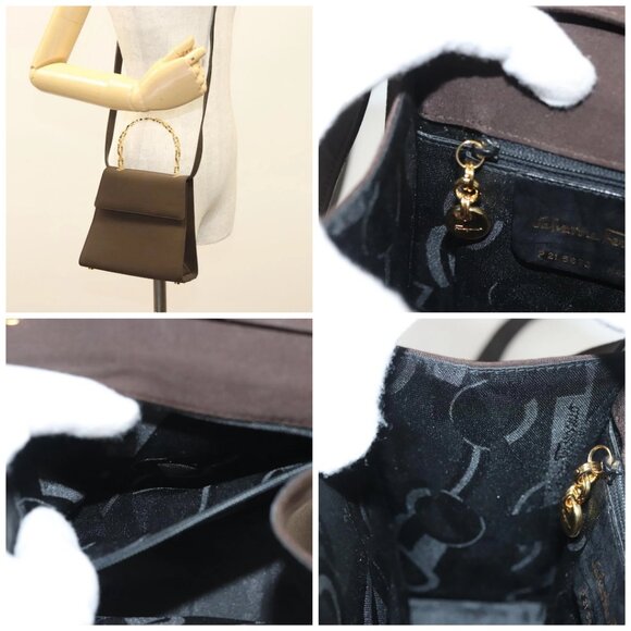 Salvatore Ferragamo Gancini Hand Bag Nylon 2way Brown Gold - Picture 14 of 14